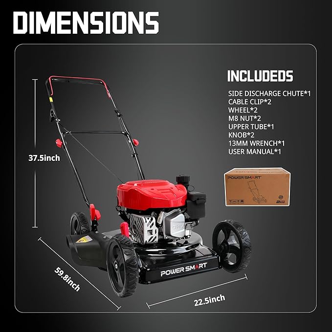 PowerSmart 18-Inch Gas Push Lawn Mower with 144cc 4-Cycle OHV Engine, 2-in-1 with Mulch and Side-Discharge, 5-Position Adjustable Cutting Height (DB8618C)