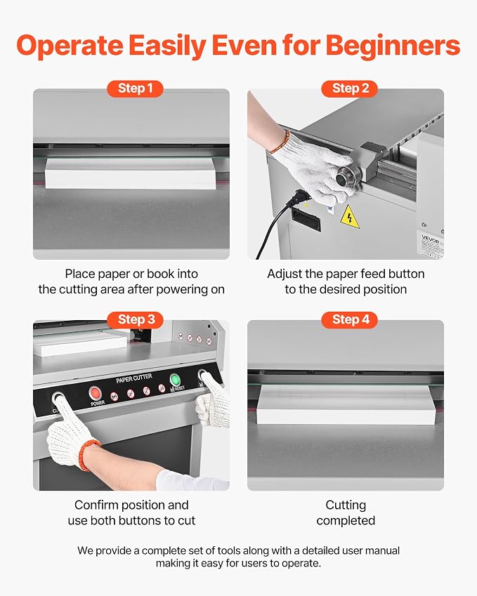 VEVOR Electric Paper Cutter, Heavy Duty Metal Paper Cutter Machine, 17.72 inch Cutting Width, 1.57 inch Cutting Thickness, Electric Guillotine Trimmer with Infrared Function and Spare Blade