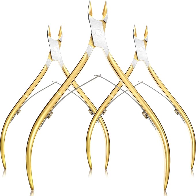 Mudder 3 Pack Gold Cuticle Trimmer Nippers Cutter Tool Stainless Steel Nail Cuticle Scissors Remover with Pointed Blade Scissors Pedicure Manicure Tool for Fingernails and Toenails Nails Care