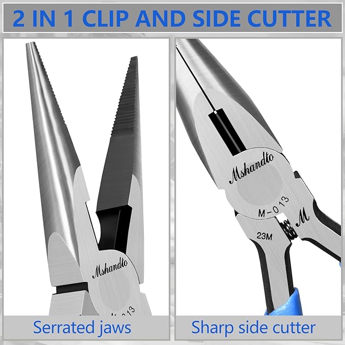 Needle Nose Pliers Set, mshandto 5" Long Nose Pliers for Wire Bending, 10 Pack High Carbon Steel Needle Nose Pliers, Serrated Jaw Pliers for Jewelry Making, Electronics, Object Grasping, Craft Making