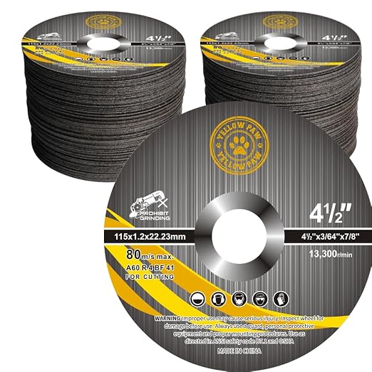 Yellow Paw 4-1/2" Metal Cut Off Wheels (Bulk 200 Pack) Perfect for Cutting Metal & Stainless Steel, Wood, and Plastic - Compatible with Any Angle Grinder - Ultra Thin 0.45" Thickness