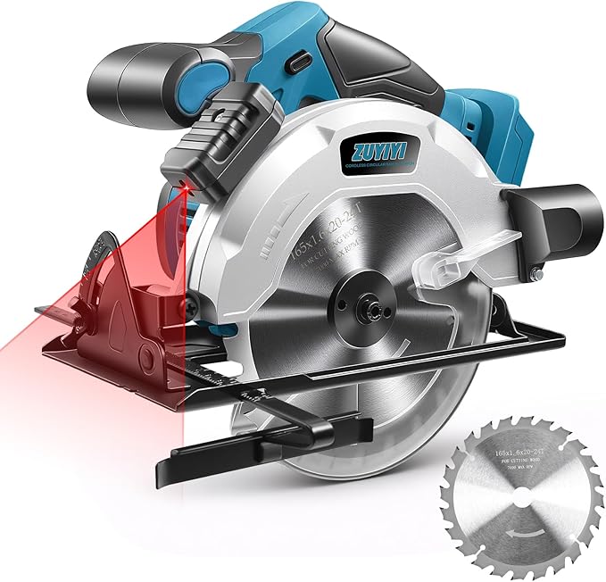 Cordless Circular Saw 6-1/2" for Makita 18V Battery (Not Inclued), 4500RPM Power Circular Saws w/Laser Guide, 0-45° Bevel Capability, Max 2-3/16" Depth, Electric Saw for Wood Plastic