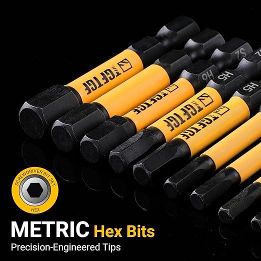 TGFTGF Impact Hex Head Allen Wrench Drill Bit Set, 12PCS, 2-inch (Metric), Premium S2 Steel 1/4” Hex-Shank Hex Bits Set, CNC Machined Magnetic Screwdriver Bit Set, Storage Box, for Automotive Home DIY
