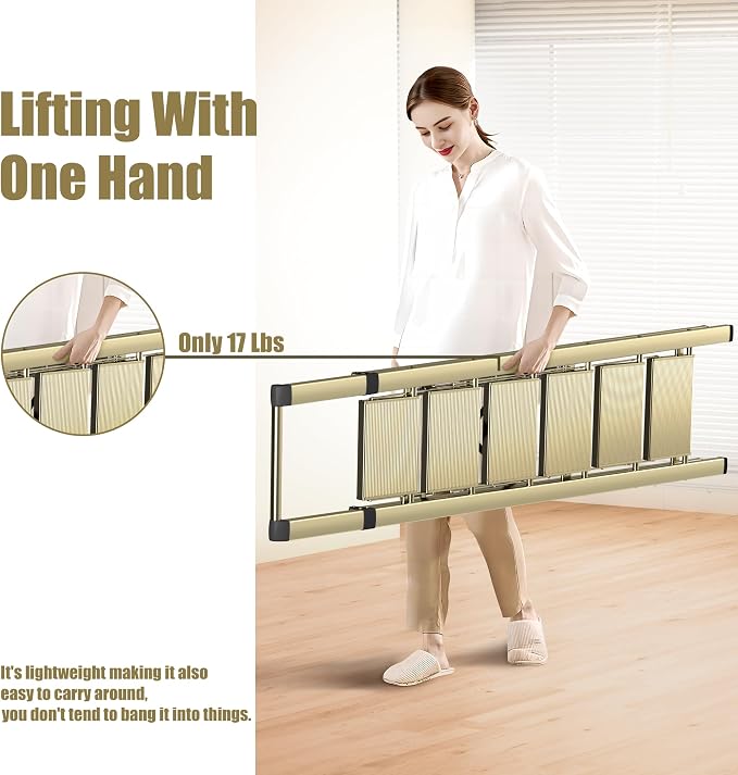 SOLADDER 6 Step Ladder, Folding Step Stool with Handgrip and Anti-Slip Wide Pedal, Portable Lightweight Aluminum Stepladder for Kitchen, Home, Library, Office (300 lbs Capacity) - Gold