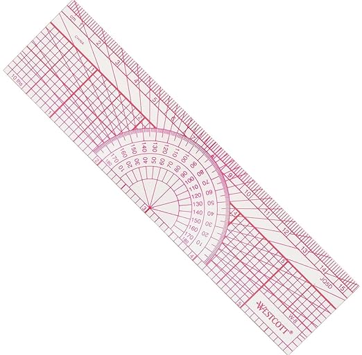Westcott Engineers' Protractor Ruler, Dual-Scales Cm and Tenths-Inch, Back-to-School, School Supplies, Classroom Supplies, 6-Inch