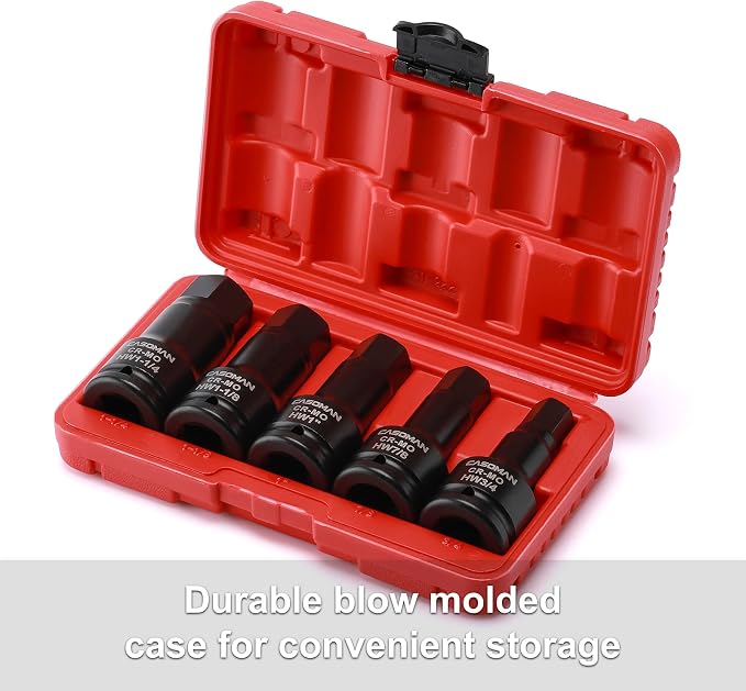 CASOMAN 3/4 Inch Drive Impact Hex Driver Set, 5-Pieces, SAE, 3/4", 7/8", 1", 1-1/8", 1-1/4", 3/4" Drive Master Impact Hex Bit Set, CR-MO, Impact Grade, One-Piece Construction