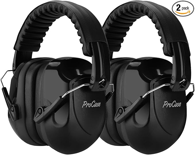 ProCase Noise Reduction Ear Muffs, Sound Proof Ear Protection, NRR 28dB Noise Cancelling Headphones for Adults Kids Autism, Hearing Protection for Mowing -2 Packs, Black