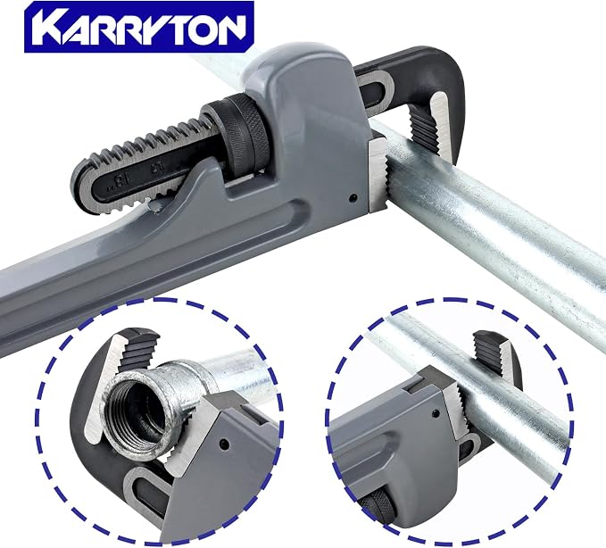 18 Inch Aluminum Pipe Wrench, 3-1/4"/83mm Adjustable Cr-Mo Jaw Opening Heavy Duty Aluminum Straight Handle Plumbing Wrenches, Perfect Plumbers Tool Exceed GGG Standard
