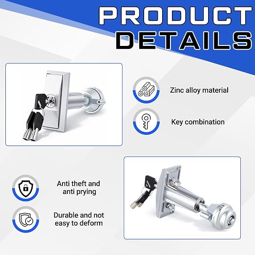 Set of 1 Universal Vending Machine Lock with T-Handle and 6 Keys Zinc Alloy Lock Replacement for ATM Candy Snack Machine (Long)