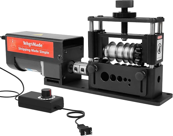 Automatic Wire Stripper Machine with Upgraded Motor, Electric Cable Stripping Tool Featuring 6 Channels and 5 Carbide Blades for Efficient Copper Wire Recycling (250 MCM–14 AWG)