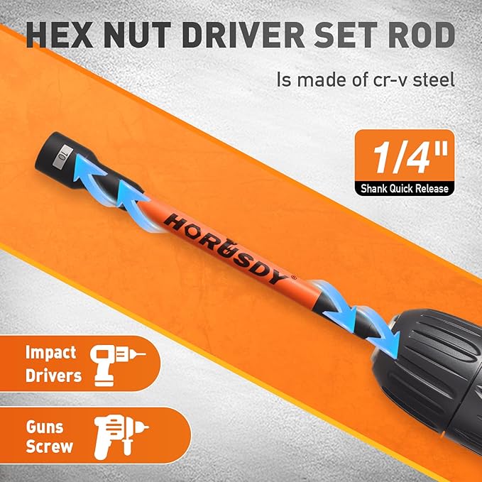HORUSDY 59pcs Magnetic Nut Driver Set with 6-in-1 Ratcheting Screwdriver Handle, SAE & Metric 1/4 Inch Hex Shank Socket Set for Impact Drill with Quick-release Bit Holder and Extension Bar