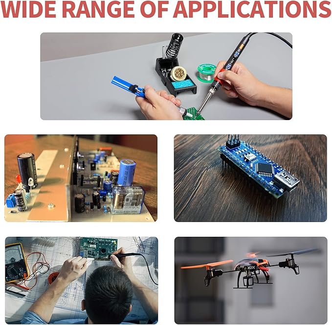 YIHUA 928D-III Soldering Iron,110W High Power, Fully Digital Display °F /°C- Temperature Control Soldering Tool, Accurate 194~896°F, with ON/OFF Switch, Iron Tip, Brass Wool, Automatic Sleep Mode