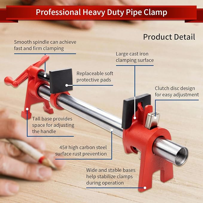 2-Pack 12 Inch Pipe Style Bar Clamps for Woodworking Gluing