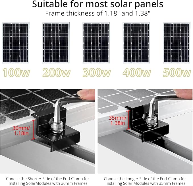 Anbte Solar Panel Mounting Kit for 4 Panels, 4.72 in Rails, Black & Silver | Included 10 x 4.72" Rails + 4 end Clamps + 6 Center Clamps + 1 Wrench, , Aluminum Solar Brackets for Roof, RV, Boat