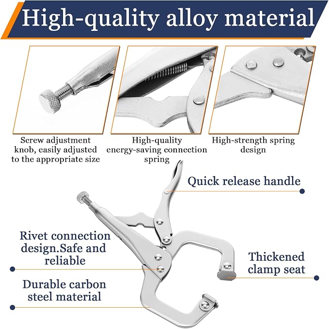 12 Pcs C Clamp Locking Pliers 6 Inch Heavy Duty Welding Pliers with Swivel Pads Adjustable Vise Grip Clamp for Shop Woodworking Cabinetry Repair Home Farm and Auto Workshop