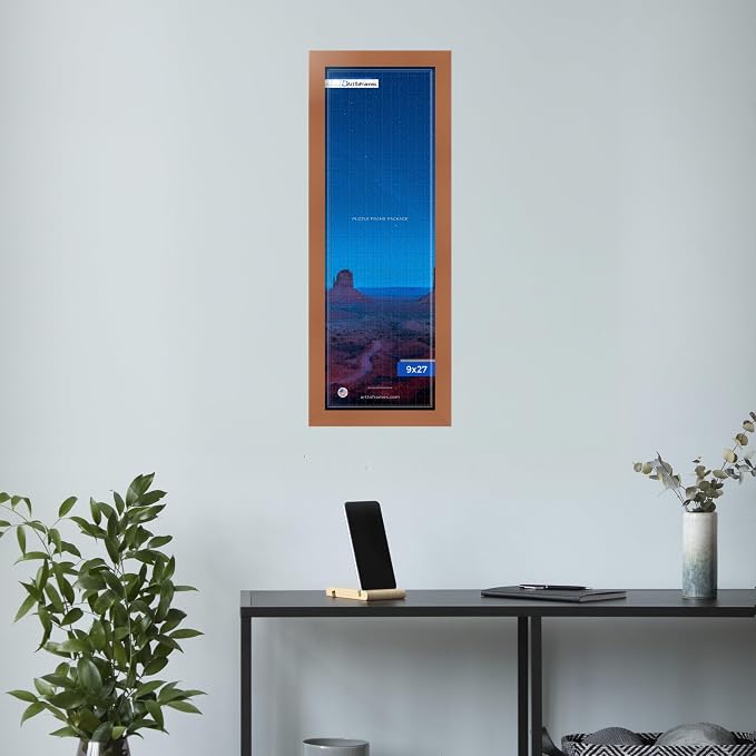 ArtToFrames Puzzle Frame for Buffalo Games 500 Piece Jigsaw Puzzles, 9x27 Inch (23x69 cm), Burnt Umber Engineered Wood with Economy Acrylic, Ready to Hang Puzzle Display
