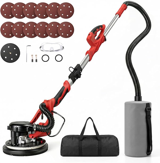 AEROPRO Tools Electric Drywall Sander 800W with Vacuum Dust Collection, Popcorn Ceiling Remover, 800-1800RPM, Soft Start, LED Light, Foldable & Extendable Handle, 12 Sanding Discs & 1 Polishing Pad
