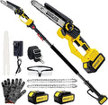 Brushless 2-IN-1 Cordless Pole Saw & Mini Chainsaw, 2× 21V 4.0Ah Battery 8 Inch Chain, Max Reach 16 Ft & Multi-Angle Electric Pole Saw for Tree Trimming, Pole Saw Battery Powered for Branch Cutting