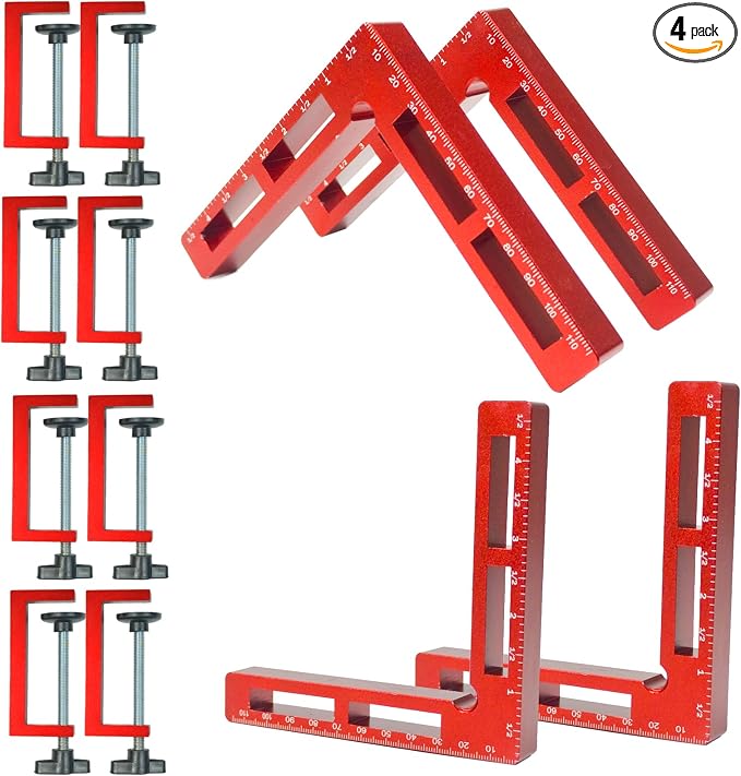 90 Degree Positioning Squares Right Angle Clamps for Woodworking - 4 Pack 5.5"Aluminum Alloy Woodworking Corner Clamps, for Picture Frame, Cabinet, Boxes, Drawers (4Pack 5.5'')