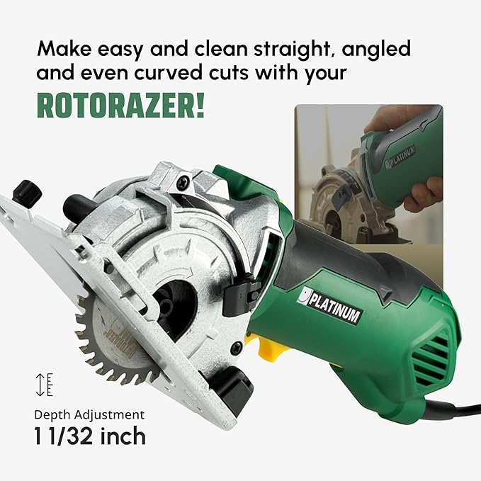 ROTORAZER SAW Platinum Compact Circular Saw Set - New Model for 2026! Extra Powerful - Deeper Cuts! Cut Drywall, Tile, Grout, Metal, Pipes, PVC, Plastic, and Copper. AS SEEN ON TV! (Green)