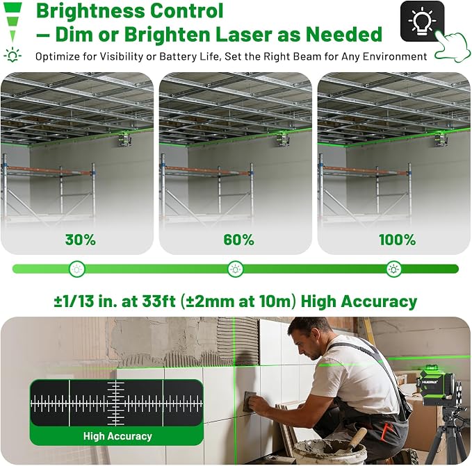 Huepar Laser Level 360 Self Leveling Outdoor with Fixed-Point Pivot Alignment Adjustment, 1/13"Precision Lazer Leveler with Pulse Mode, Adjustable Brightness, Remote Control Receiver, Solo Projects