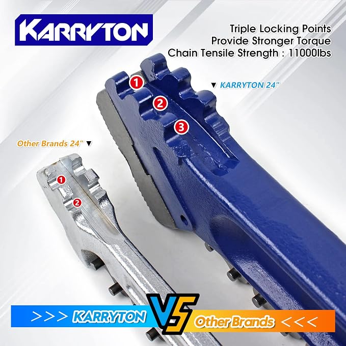 24" Chain Pipe Wrench 3" - 5" Pipe Diameters, 20 1/4 Inch Chain Length Max Breaking Load 11000Lbs, Heavy Duty Plumbing Tool for Pipe Installation, Oil Fields Operations and Maintenance