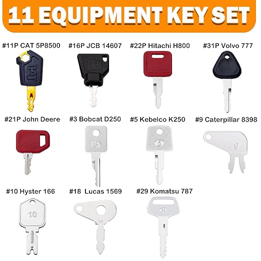 11 Heavy Equipment Master Keys Construct Machine Keys for Cat 5P8500 JCB 14607JD Hyster 166 Komatsu 787 ForkliftsToyota Bobcat JLG