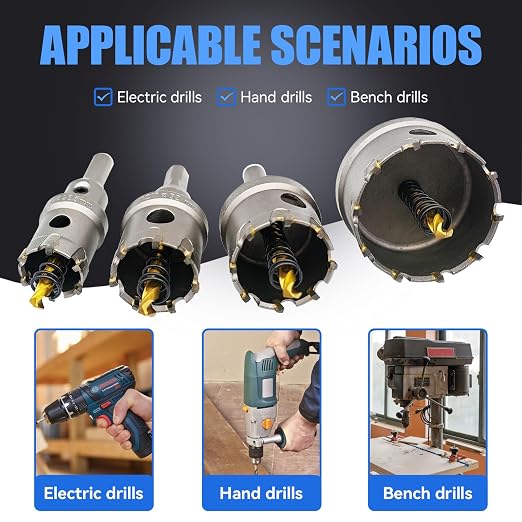 Pro Edge 20pcs Carbide Hole Saw Kit for Hard Metal, TCT 1/2"-2-1/4" Hole Cutter Set for Stainless Steel, Iron, Alloy, Aluminum, with Two Extra Titanium Plated Pilot Center Drill and Two L-Wrench