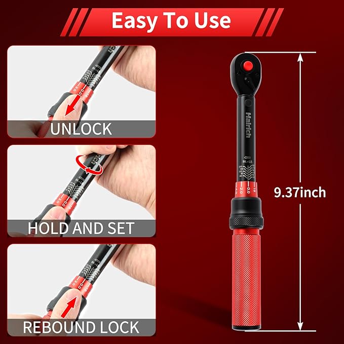 Hairich 1/4-Inch Torque Wrench, Dual-direction Small Torque Wrench 20-220in.lb/2.3-24.9Nm, 72 tooth High Precision Professional with Dual Range Scales