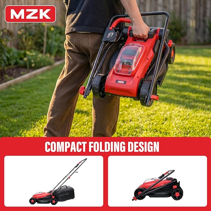 MZK 20V 13" Electric Lawn Mower, Brushless Cordless Lawn Mower with 4-Position Height Adjustment, Walk-Behind Push Mowers with 8 Gallon Grass Bag, 2 x 4.0Ah Batteries & Charger Included
