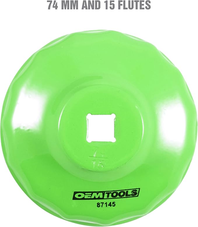 OEMTOOLS 87145 Oil Filter Removal Tool, 74mm 15 Flute Oil Filter Wrench, Compatible with Most GM and Chrysler Oil Filters, 3/8" Drive 74mm Oil Filter Wrench