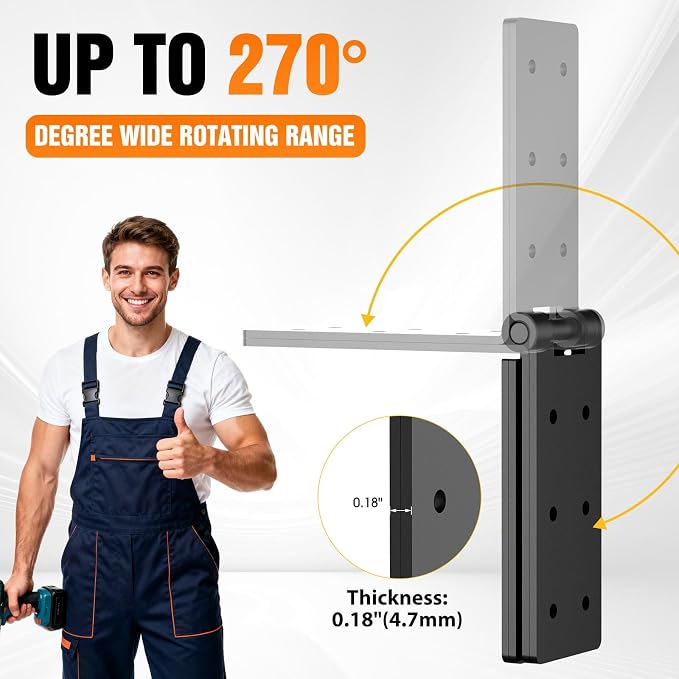 Heavy Duty Hinges 270 Degree Folding Hinge for Bifold Doors, Double-Layer Black Iron Outdoor Gate Hinge 6PCS