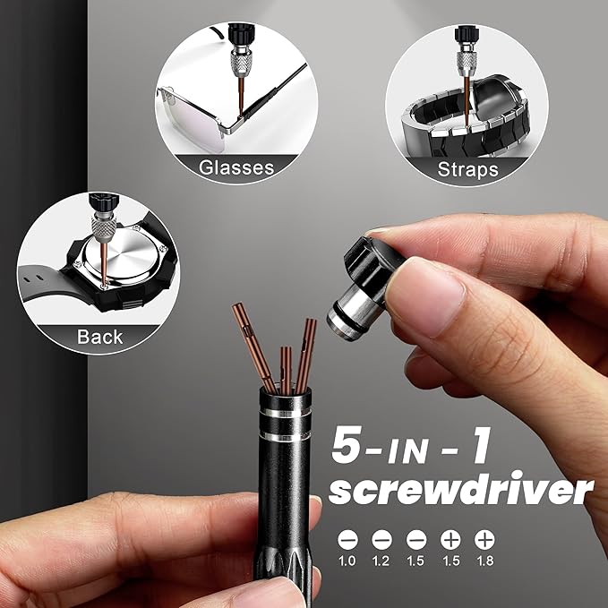 JOREST Watch Battery Replacement Kit, Watch Repair Screwdriver, Watch Band Replacement tool, Watch Wrench Back Remover, Watch Case Opener, Watch Back Remover Holder, Spring bar, Tweezers