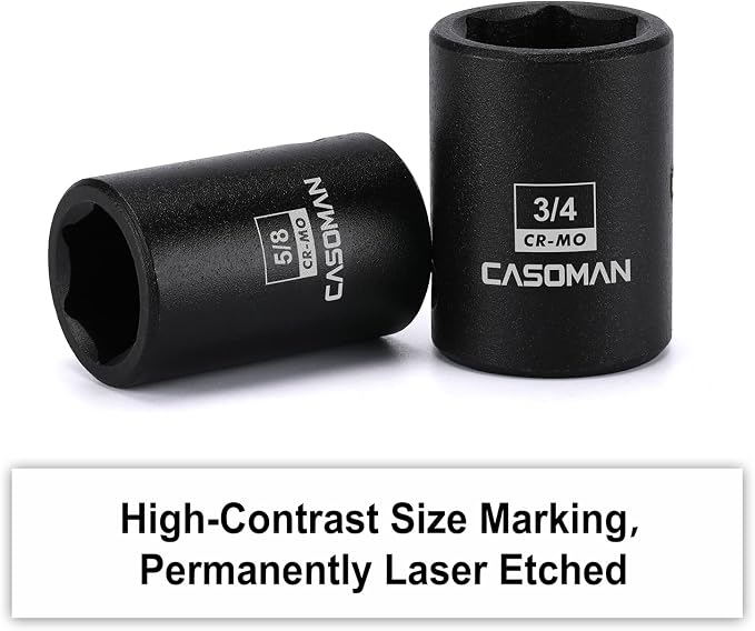 CASOMAN 19 Piece 1/2-Inch Drive Standard Impact Socket Set, SAE, Shallow, 3/8" to 1-1/2", Cr-Mo Alloy Steel, Radius Corner Design, Impact Grade