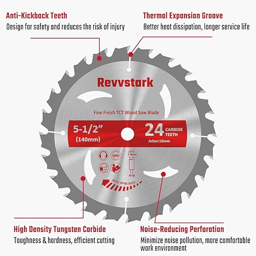 5-1/2" (10mm Arbor) Circular Saw Blades 24T&48T, Carbide Tipped Teeth, Heavy Duty TCT Saw Blades for Cutting Various Wood, Plastic and Composite Materials