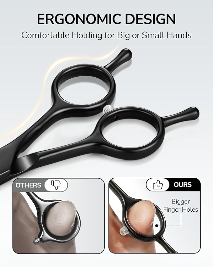 ULG Professional Hair Cutting Scissors 6.5 Inch – Sharp Barber Shears, Stainless Steel Symmetrical Salon Haircut Scissors for Women, Men, Kids, Gloss Paint Finish, Black