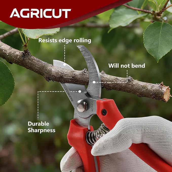 AGRICUT 7" Pruning Shears Heavy Duty Professional, Made of Japanese SK5 Steel Blades, 4/5 Cut Capacity, Bypass Hand Pruners Garden Clippers for Tree Flower Branch Trimming, S20E