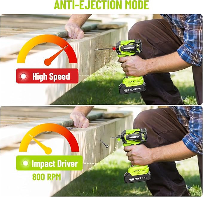 Robustrue Impact Driver: 21V 1/4" Hex Cordless Impact Driver, 230N.m (2,035in-lbs) Brushless Impact Driver Drill Set, 20Psc Screwdriver Bits, 2.0 Ah Battery, Variable Speed for DIY and Automotive