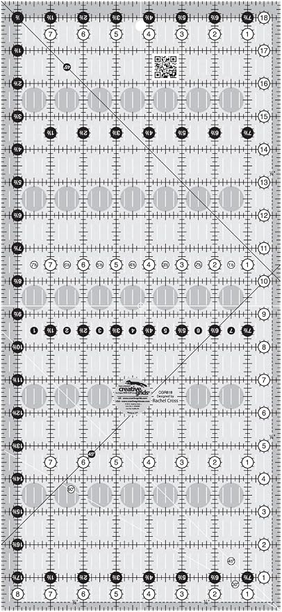 Creative Grids Quilt Ruler 8-1/2in x 18-1/2in Rectangle – CGR818 – Made in USA, Non-Slip Grip Acrylic Quilting, Sewing, Crafting, Patchwork Ruler for Measuring & Cutting Fabric