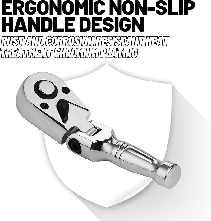 1/2 Inch Drive Stubby Ratchet Flex Head Ratchet 5.9"/150mm | 1/2 Ratchet Ratchet Wrench, Small Socket Wrench, 72 Tooth Quick Release Swivel Head Ratchet Cr-Mo Flexible Ratchet Handle