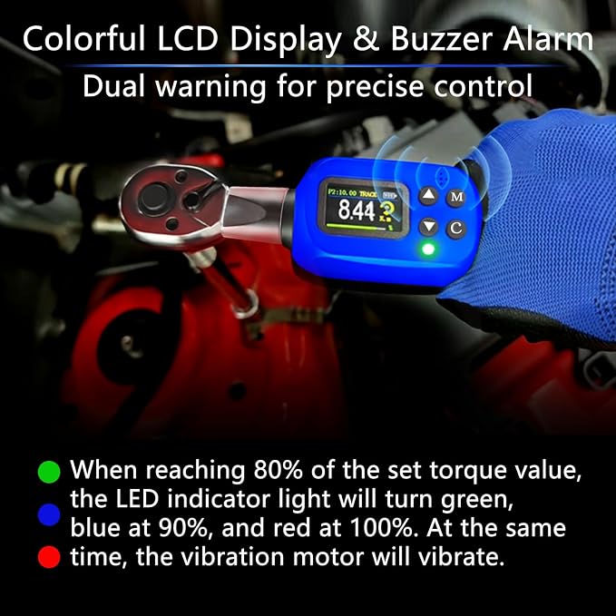 Adjustable Digital Torque Wrench, Hvac Torque Wrench 2.2-44.2Ft-lbs/3-60Nm | With 38 mm Adjustable Jaw, 3/8 Drive Ratchet, ±1% Accuracy, Color TFT Screen, Vibration, Buzzer and LED Indicator