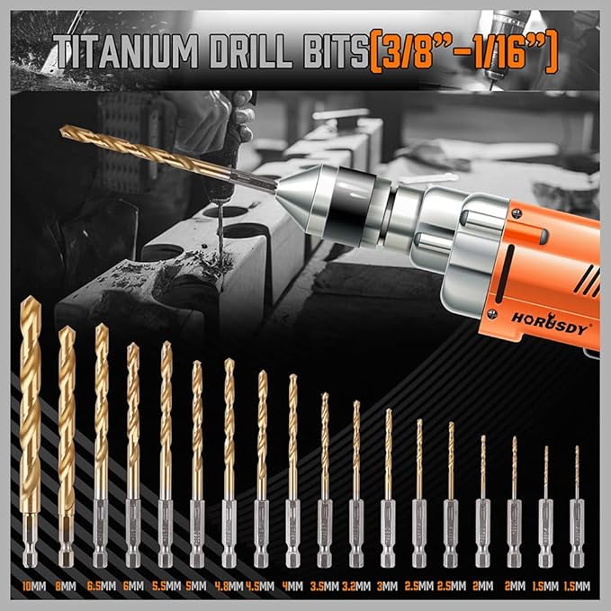 HORUSDY Impact Drill Bit Set, 112-Pieces 1/4" Hex Shank Impact Driver Bits and Screwdriver Bits Set for Screw Driving and Wood Metal Cement Drilling Screwdriver Bits Set with Storage Case