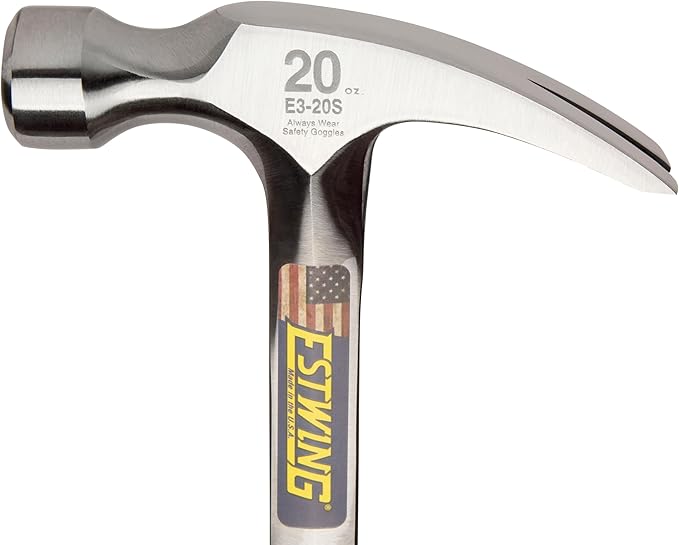 ESTWING Hammer - 20 oz USA Made Straight Rip Claw Hammer with Smooth Face & Shock Reduction Grip - E3-20S