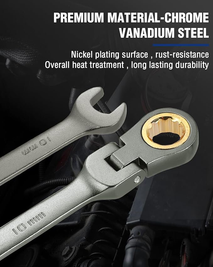 WORKPRO 10 mm Flex-Head Ratcheting Combination Wrench, Nickel Plating (Pack of 2)