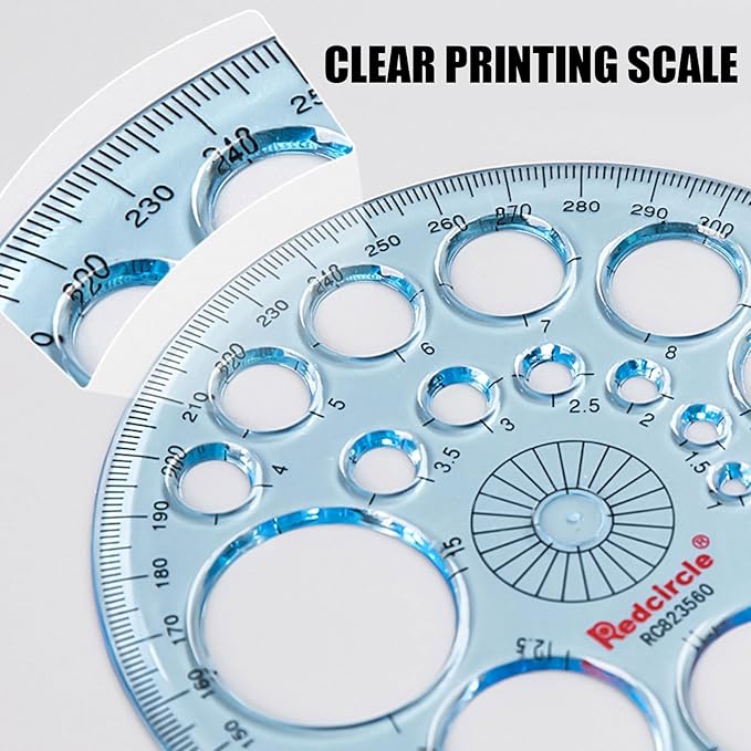 360 Degree Thick Protractor Circle Ruler Drawing Ruler Accurate Mathematical Circle Template 16 Circle Size/Blue