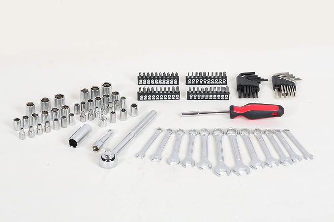 MECHMAX 121-Piece Mechanics Tool Set, 1/4 & 3/8-Inch Drive | Metric and standard SAE socket wrench kit. General automotive repair hand tool set for car mechanics and garage DIY