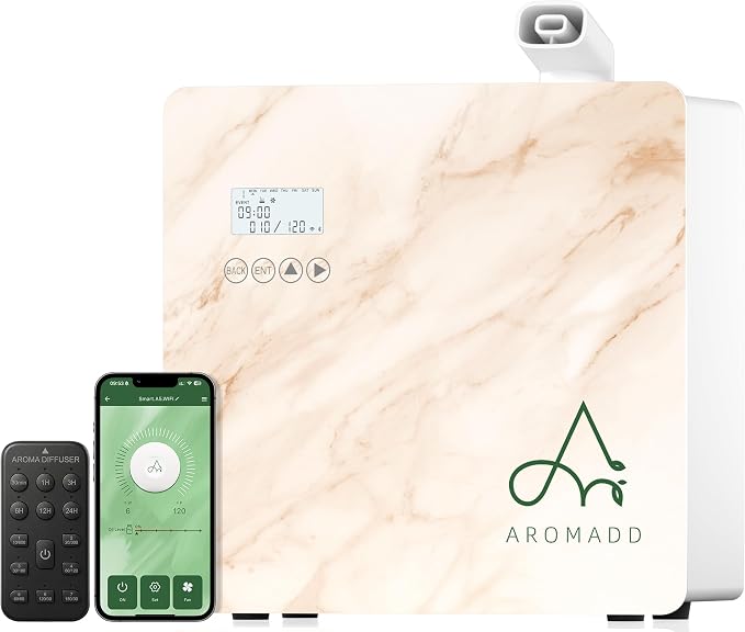 2026 Upgraded 3500 Sq.Ft HVAC Scent Diffuser for Home, Smart Whole House Scent System with App & Remote Control, Hotel Collection Waterless Diffuser for Large Room, Cold Air Tech, 600mL, Marble Beige