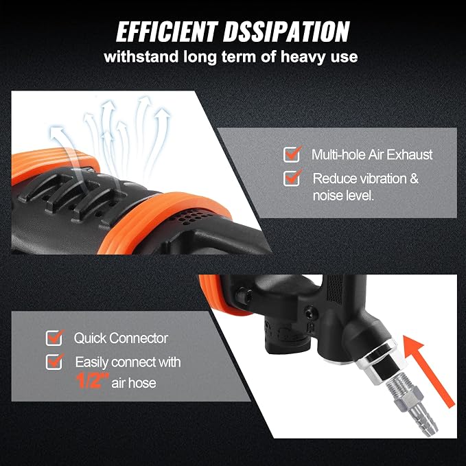 VEVOR 1 Inch Air Impact Wrench, Up to 5175 ft-lbs Beast Reverse Torque Output Pneumatic Impact w/ 8 Inch Anvil for Heavy Duty Machinery/Semi-Truck/Bus | Pneumatic Impact Gun with 8 Inch Anvil, Forward/Reverse Control, for Heavy Duty Machinery, Semi-Tru...