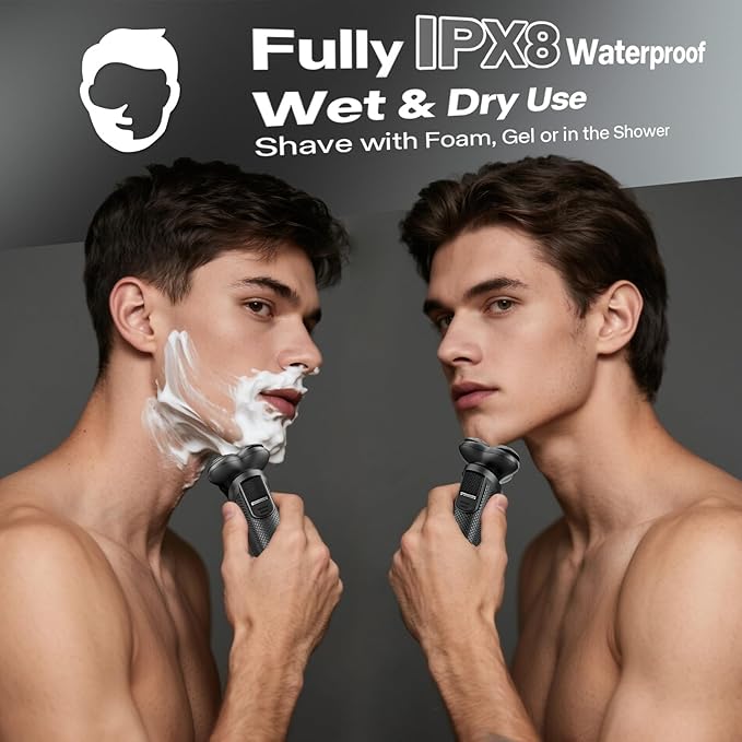 Electric Razor for Men, 3D Flex Blades with Pop-Up Trimmer, IPX8 Waterproof, Type-C Quick Charge, LED Display, Travel Lock, Wet & Dry Shave, Metallic Gunmetal, Gifts for Men Husband Father