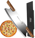 13” Sharp Pizza Cutter Rocker, 420J1 Japanese Stainless Steel Blade Slicer, Double Pakkawood Handle Pizza Knife Rocker with Protective Cover, Easy to Clean